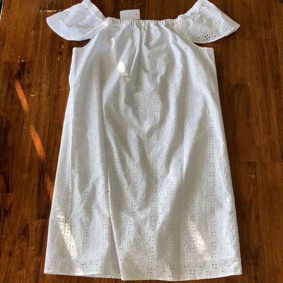 NEW J. Crew White Eyelet Off the Shoulder Dress Small S J0976 Chic Preppy NWT - Picture 4 of 11